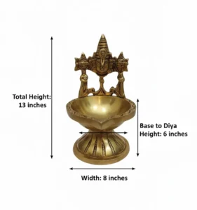 Grand Lord Venkateswara Brass Diya (13 Inch) – Majestic Balaji Standing Oil Lamp with Shankha & Chakra for Spiritual Prosperity